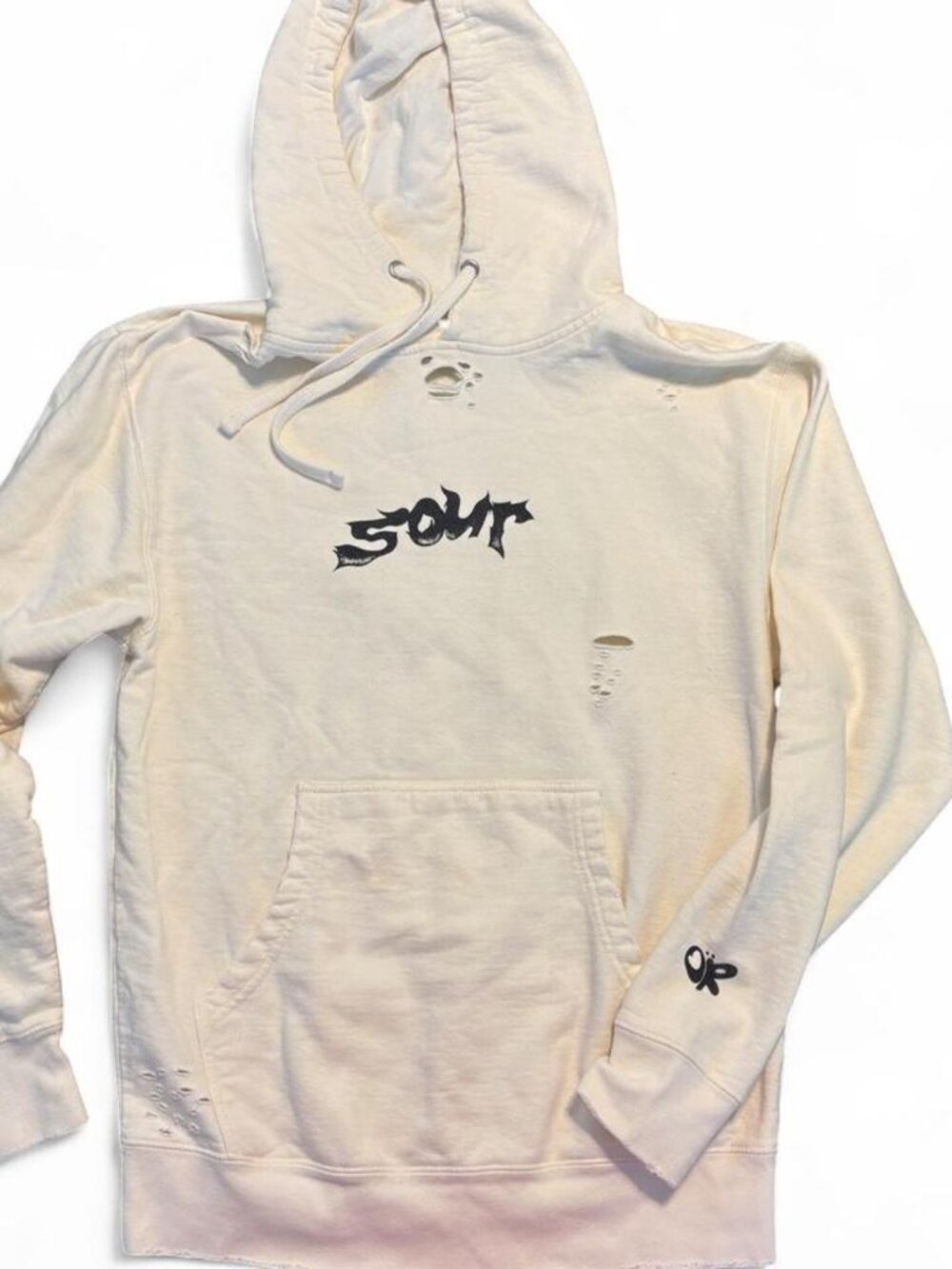 Olivia Rodrigo Sour Hoodie Sweatshirt Distressed Beige Size M Official Merch